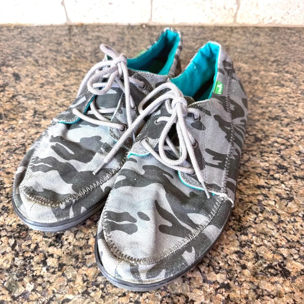 SANUK GRAY CASSIUS CAMO SIDEWALK SURFER LACE-UP SHOES, MEN US 10